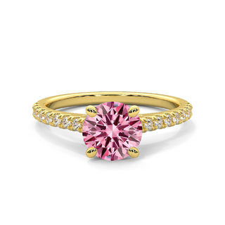 Bague Vendôme Diamant Rose Rond, diamant de laboratoire rose, or jaune 18 carats — Maison Laveran Paris