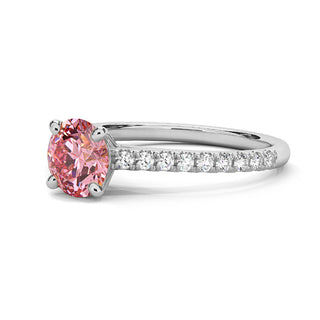 Bague Vendôme Diamant Rose Rond, diamant de laboratoire rose, or blanc 18 carats ou platine 950 — Maison Laveran Paris