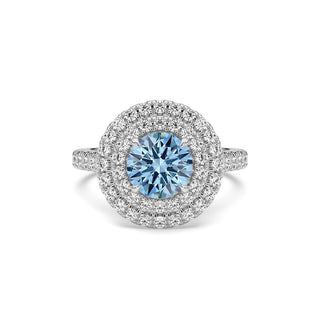 BAGUE ODEON DOUBLE HALO ROND DIAMANT BLEU