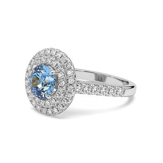 BAGUE ODEON DOUBLE HALO ROND DIAMANT BLEU