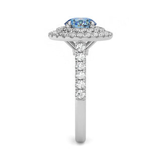 BAGUE ODEON DOUBLE HALO ROND DIAMANT BLEU