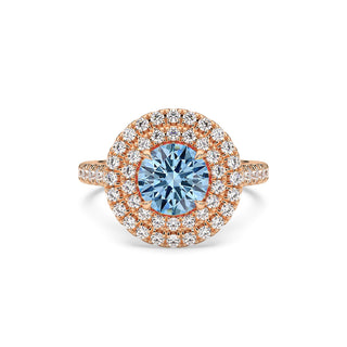 BAGUE ODEON DOUBLE HALO ROND DIAMANT BLEU