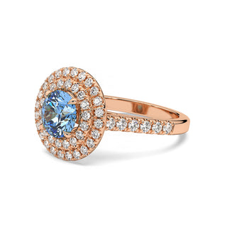 BAGUE ODEON DOUBLE HALO ROND DIAMANT BLEU
