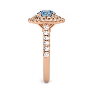 BAGUE ODEON DOUBLE HALO ROND DIAMANT BLEU