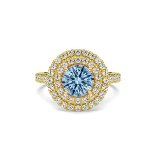 BAGUE ODEON DOUBLE HALO ROND DIAMANT BLEU