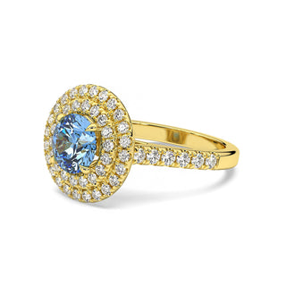 BAGUE ODEON DOUBLE HALO ROND DIAMANT BLEU
