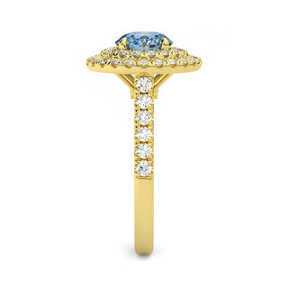 BAGUE ODEON DOUBLE HALO ROND DIAMANT BLEU