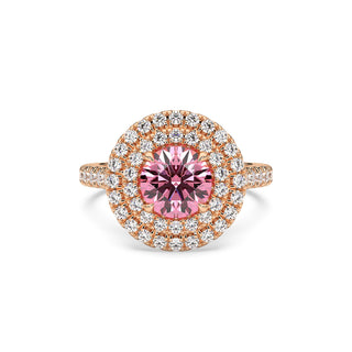 BAGUE ODEON DOUBLE HALO ROND DIAMANT ROSE