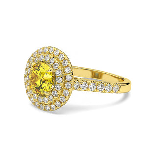 BAGUE ODEON DOUBLE HALO ROND DIAMANT JAUNE
