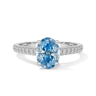 Bague Vendôme Diamant Bleu Ovale, diamant de laboratoire bleu, or blanc 18 carats ou platine 950 — Maison Laveran Paris