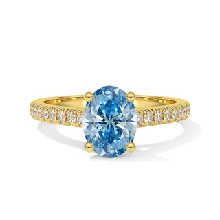 Bague Vendôme Diamant Bleu Ovale, diamant de laboratoire bleu, or jaune 18 carats — Maison Laveran Paris