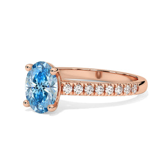 Bague Vendôme Diamant Bleu Ovale, diamant de laboratoire bleu, or rose 18 carats — Maison Laveran Paris