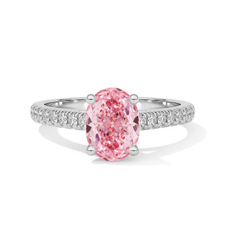 Bague Vendôme Diamant Rose Ovale, diamant de laboratoire rose, or blanc 18 carats ou platine 950 — Maison Laveran Paris