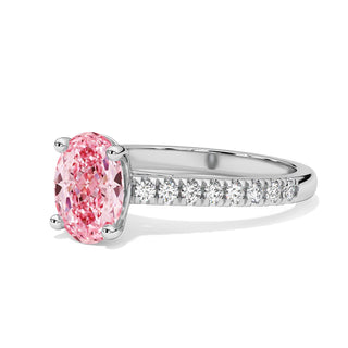 Bague Vendôme Diamant Rose Ovale, diamant de laboratoire rose, or blanc 18 carats ou platine 950 — Maison Laveran Paris