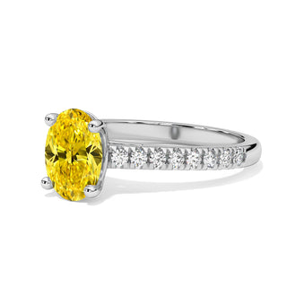 Bague Vendôme Diamant Jaune Ovale, diamant de laboratoire jaune, or blanc 18 carats ou platine 950 — Maison Laveran Paris