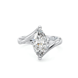 Solitaire Marquise Élysée, diamant de laboratoire taille marquise, or blanc 18 carats ou platine 950 — Maison Laveran Paris