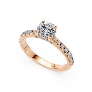 Solitaire Saint-Germain, diamant de laboratoire sur jonc pavé, or rose 18 carats — Maison Laveran Paris