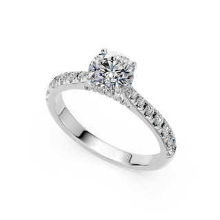 Solitaire Saint-Germain, diamant de laboratoire sur jonc pavé, or blanc 18 carats ou platine 950 — Maison Laveran Paris