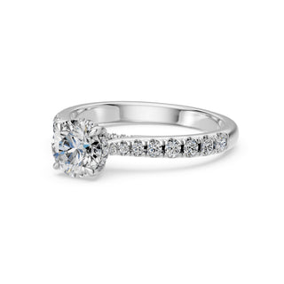 Solitaire Saint-Germain, diamant de laboratoire sur jonc pavé, or blanc 18 carats ou platine 950 — Maison Laveran Paris