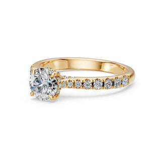 Solitaire Saint-Germain, diamant de laboratoire sur jonc pavé, or jaune 18 carats — Maison Laveran Paris