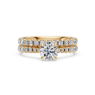 Solitaire Saint-Germain, diamant de laboratoire sur jonc pavé, or jaune 18 carats — Maison Laveran Paris