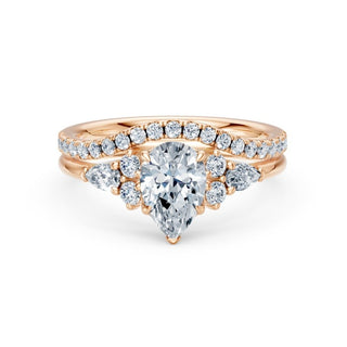 Bague de fiançailles Étoile poire avec son alliance assortie, or rose 18 carats — Maison Laveran Paris