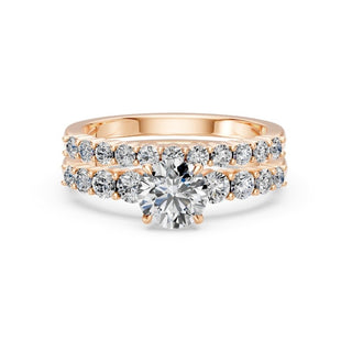 Bague de fiançailles Batignolles avec son alliance assortie, or rose 18 carats — Maison Laveran Paris