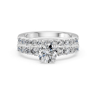 Bague de fiançailles Batignolles avec son alliance assortie, or blanc 18 carats ou platine 950 — Maison Laveran Paris