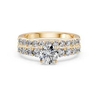 Bague de fiançailles Batignolles avec son alliance assortie, or jaune 18 carats — Maison Laveran Paris