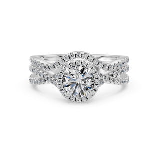 Bague de fiançailles Alma avec son alliance assortie, or blanc 18 carats ou platine 950 — Maison Laveran Paris
