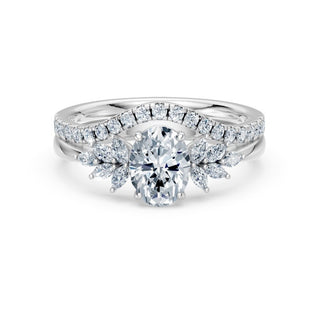 Bague de fiançailles Rive Gauche avec son alliance assortie, or blanc 18 carats ou platine 950 — Maison Laveran Paris