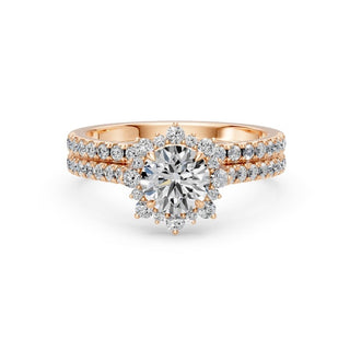 Bague de fiançailles Bastille avec son alliance assortie, or rose 18 carats — Maison Laveran Paris