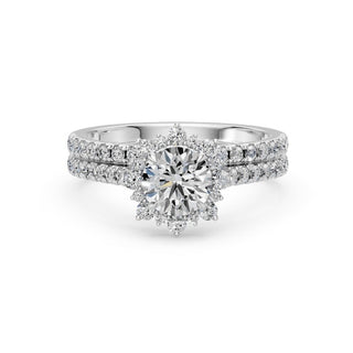 Bague de fiançailles Bastille avec son alliance assortie, or blanc 18 carats ou platine 950 — Maison Laveran Paris