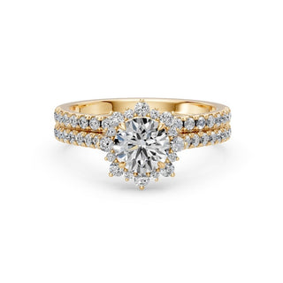 Bague de fiançailles Bastille avec son alliance assortie, or jaune 18 carats — Maison Laveran Paris