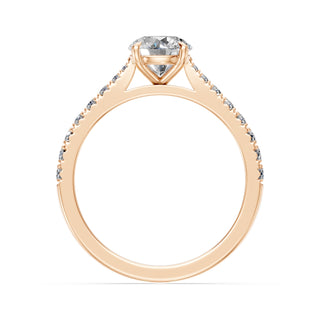 Bague de fiançailles Solitaire Cadet, diamant rond sur monture cathédrale quatre griffes, or rose 18 carats — Maison Laveran Paris