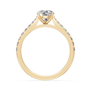 Bague de fiançailles Solitaire Cadet, diamant rond sur monture cathédrale quatre griffes, or jaune 18 carats — Maison Laveran Paris