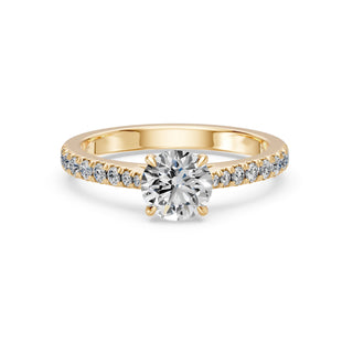 Bague de fiançailles Solitaire Cadet, diamant rond sur monture cathédrale quatre griffes, or jaune 18 carats — Maison Laveran Paris