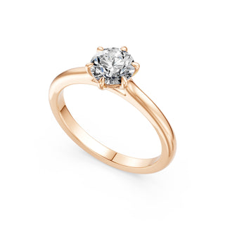 Bague de fiançailles Montaigne 6 Griffes, solitaire diamant serti 6 griffes, or rose 18 carats — Maison Laveran Paris