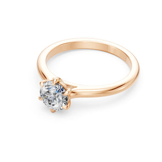 Bague de fiançailles Montaigne 6 Griffes, solitaire diamant serti 6 griffes, or rose 18 carats — Maison Laveran Paris