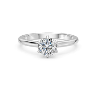 Bague de fiançailles Montaigne 6 Griffes, solitaire diamant serti 6 griffes, or blanc 18 carats ou platine 950 — Maison Laveran Paris