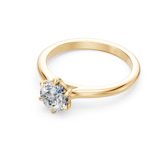 Bague de fiançailles Montaigne 6 Griffes, solitaire diamant serti 6 griffes, or jaune 18 carats — Maison Laveran Paris