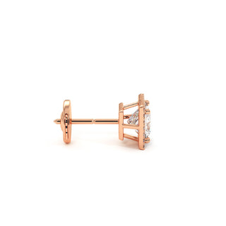 Boucles d'Oreilles Odéon Diamant Princesse, halo de diamants de laboratoire, or rose 18 carats — Maison Laveran Paris