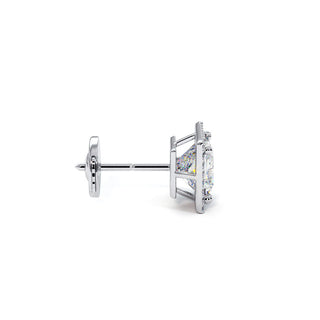 Boucles d'Oreilles Odéon Diamant Princesse, halo de diamants de laboratoire, or blanc 18 carats ou platine 950 — Maison Laveran Paris