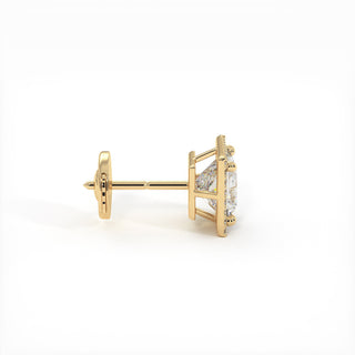 Boucles d'Oreilles Odéon Diamant Princesse, halo de diamants de laboratoire, or jaune 18 carats — Maison Laveran Paris
