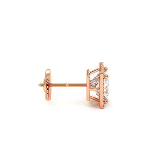 Boucles d'Oreilles Odéon Diamant Princesse, halo de diamants de laboratoire, or rose 18 carats — Maison Laveran Paris