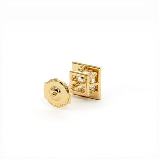 Boucles d'Oreilles Odéon Diamant Princesse, halo de diamants de laboratoire, or jaune 18 carats — Maison Laveran Paris