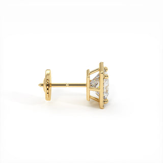 Boucles d'Oreilles Odéon Diamant Princesse, halo de diamants de laboratoire, or jaune 18 carats — Maison Laveran Paris