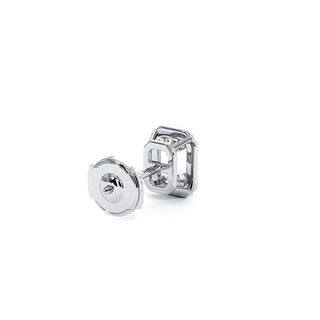 Boucles d'Oreilles Odéon Diamant Taille Émeraude, halo de diamants de laboratoire, or blanc 18 carats ou platine 950 — Maison Laveran Paris