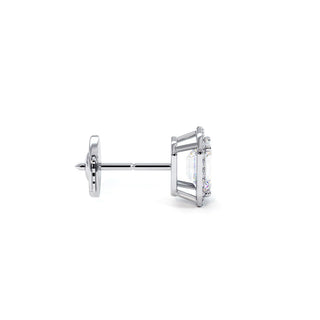 Boucles d'Oreilles Odéon Diamant Taille Émeraude, halo de diamants de laboratoire, or blanc 18 carats ou platine 950 — Maison Laveran Paris