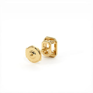 Boucles d'Oreilles Odéon Diamant Taille Émeraude, halo de diamants de laboratoire, or jaune 18 carats — Maison Laveran Paris